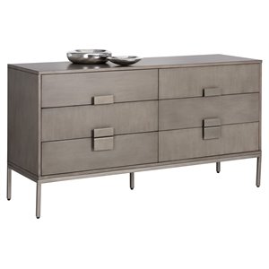 Sunpan Jade 59&quot Transitional Wood and Iron Dresser in Gray/Antique Silver