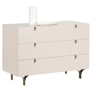 Sunpan Celine 41.5&quot Modern Wood and Steel Dresser in Cream/Antique Brass