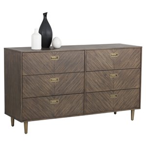 Sunpan Greyson 64&quot Modern Wood and Steel Dresser in Brown/Antique Brass
