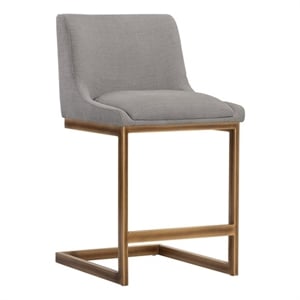 Sunpan Holly 26&quot Modern Fabric Counter Stool in Soft Gray/Rustic Bronze