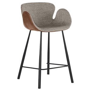 Sunpan Waldo 25.5&quot Mid-Century Faux Leather and Fabric Counter Stool in Brown