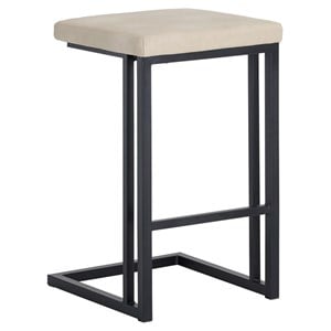 Sunpan Boone 26&quot Faux Leather and Steel Counter Stool in Cream-Black (Set of 2)