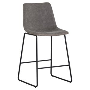 Sunpan Cal 26&quot Faux Leather and Steel Counter Stool in Antique Gray (Set of 2)