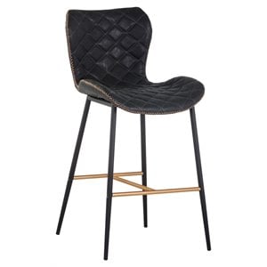 Sunpan Lyla 26&quot Modern Faux Leather Counter Stool in Antique Black (Set of 2)