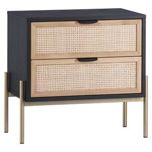 Sunpan Avida 25.75&quot Modern Wood and Iron Nightstand in Black/Gold