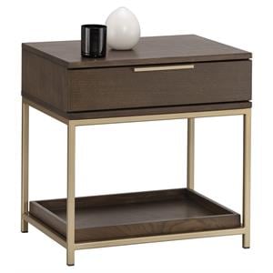 Sunpan Rebel 23.5&quot Contemporary Wood and Iron Nightstand in Brown/Gold