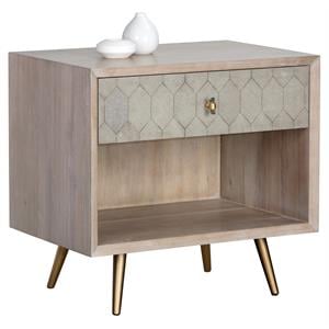 Sunpan Aniston 28&quot Modern Wood and Bonded Leather Nightstand in Brown