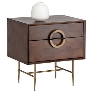 Sunpan Emery 23.75&quot Modern Wood and Iron Nightstand in Brown/Antique Brass
