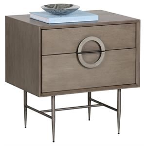 Sunpan Emery 23.75&quot Modern Wood and Iron Nightstand in Gray/Antique Silver