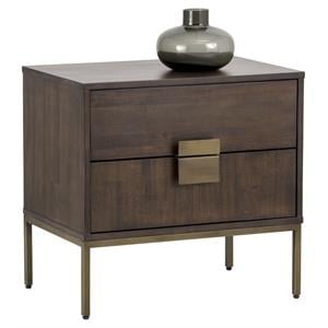 Sunpan Jade 25.5&quot Transitional Wood and Iron Nightstand in Brown/Antique Brass