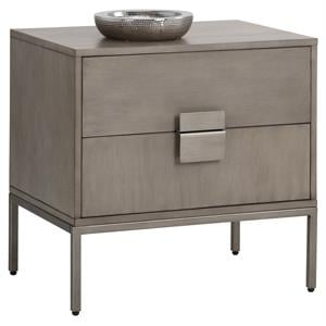 Sunpan Jade 25.5&quot Transitional Wood and Iron Nightstand in Gray/Antique Silver