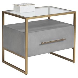 Sunpan Venice Rectangular Modern Bonded Leather and Steel Nightstand in Gray