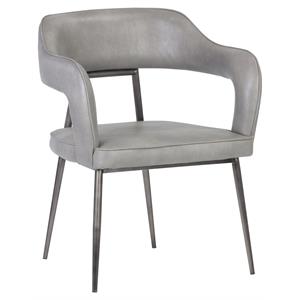 Sunpan Kenny 18.5&quot Modern Faux Leather Dining Armchair in Gray