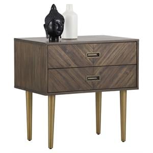 Sunpan Greyson 28&quot Rectangular Modern Wood and Steel Nightstand in Brown