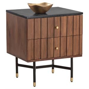 Sunpan Wellington 18.75&quot Modern Wood and Iron Night Stand in Brown/Black