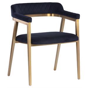 Sunpan Paisley 17.5&quot Modern Fabric and Stainless Steel Dining Armchair in Blue