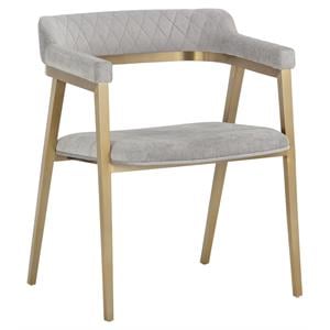 Sunpan Paisley 17.5&quot Modern Fabric and Stainless Steel Dining Armchair in Stone