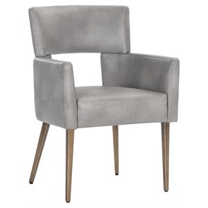 Sunpan Amerie 19.25&quot Contemporary Faux Leather Dining Armchair in Gray
