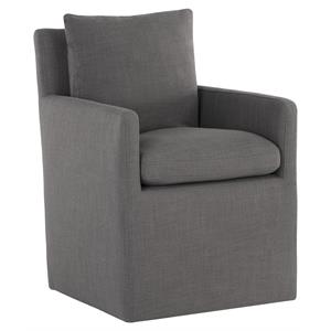 Sunpan Glenrose 21.5&quot Modern Fabric Wheeled Dining Armchair in Gray