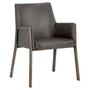 Sunpan Bernadette 18&quot Modern Faux Leather Dining Armchair in Gray