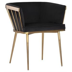 Sunpan Caily 19&quot Modern Fabric and Stainless Steel Dining Armchair in Black