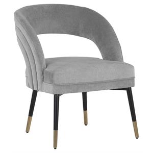 Sunpan Cassidy 17&quot Modern Fabric and Stainless Steel Dining Armchair in Stone