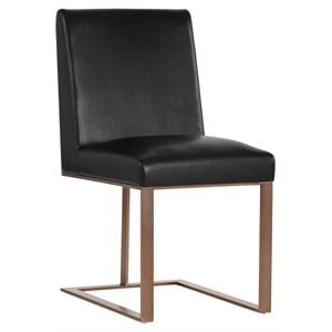 Sunpan Dean 20&quot Modern Bonded Leather Dining Chair in Black/Antique Brass