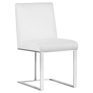 Sunpan Dean 20&quot Modern Bonded Leather Dining Chair in White/Stainless Steel