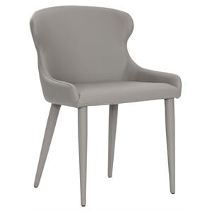 Sunpan Evora 19.25&quot Faux Leather and Metal Dining Chair in Gray (Set of 2)