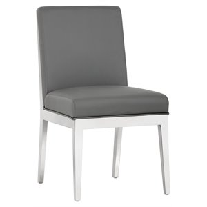 Sunpan Sofia 18.5&quot Transitional Faux Leather Dining Chair in Gray (Set of 2)