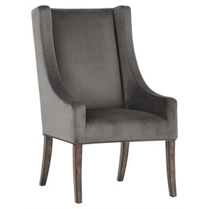 Sunpan Aiden 19&quot Modern Fabric and Oak Wood Dining Armchair in Gray