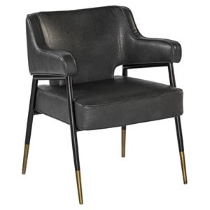 Sunpan Derome 18.5&quot Contemporary Faux Leather Dining Armchair in Black/Gold