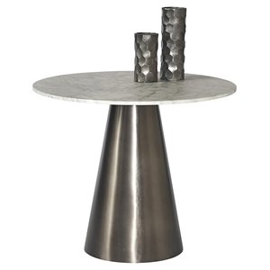 Sunpan Damon 35.5&quot Contemporary Marble Bistro Table in Gunmetal/White