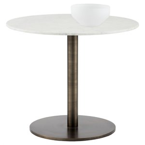 Sunpan Enco 35&quot Round Modern Marble Bistro Table in White/Antique Bronze