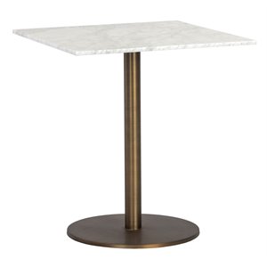 Sunpan Enco 24&quot Square Modern Marble Bistro Table in White/Antique Bronze