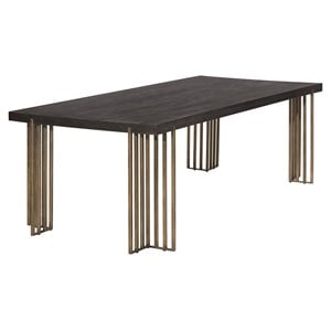 Sunpan Alto 94.5&quot Rectangular Modern Wood Dining Table in Brown/Brass
