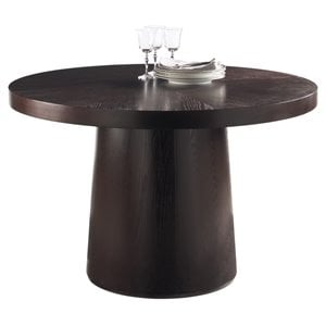 Sunpan Cameo 47&quot Round Modern Wood Dining Table with Drum Shaped Base in Brown
