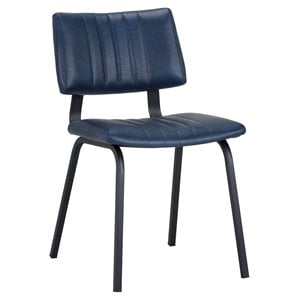 Sunpan Berkley 18&quot Modern Faux Leather and Steel Dining Chair in Blue (Set of 2)