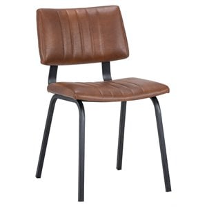 Sunpan Berkley 18&quot Faux Leather and Steel Dining Chair in Brown (Set of 2)