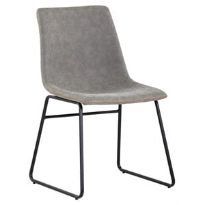 Sunpan Cal 18&quot Mid-Century Faux Leather Dining Chair in Antique Gray (Set of 2)