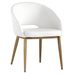 Sunpan Thatcher 18&quot Modern Faux Leather Dining Armchair in Champagne Gold/White