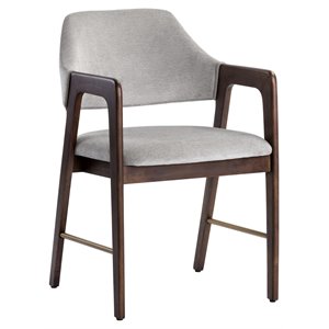 Sunpan Milton 18.75&quot Modern Fabric and Wood Dining Armchair in Polo Club Stone