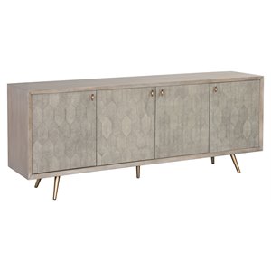 Sunpan Aniston 78.75&quot Modern Wood and Bonded Leather Large Sideboard in Gray