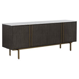Sunpan Briar 78.75&quot Modern Wood and Marble Sideboard in Dark Brown/White