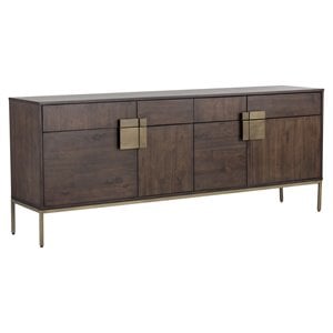 Sunpan Jade 78.75&quot Transitional Wood Sideboard in Antique Brass/Brown