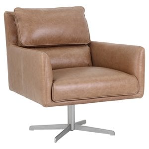 Sunpan Easton 16&quot Contemporary Leather Swivel Lounge Chair in Brown