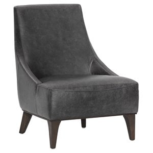 Sunpan Elias 17.75&quot Modern Leather and Wood Lounge Chair in Marseille Black