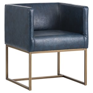 Sunpan Kwan 20.5&quot Modern Faux Leather Lounge Chair in Vintage Blue