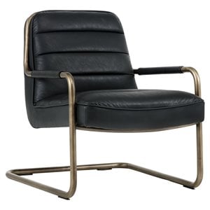 Sunpan Lincoln 17.5&quot Modern Faux Leather Lounge Chair in Vintage Black