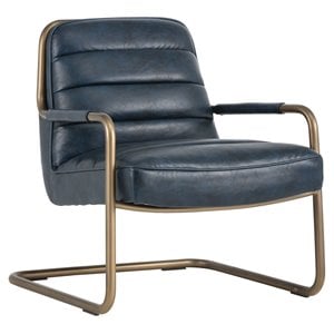 Sunpan Lincoln 17.5&quot Modern Faux Leather Lounge Chair in Vintage Blue